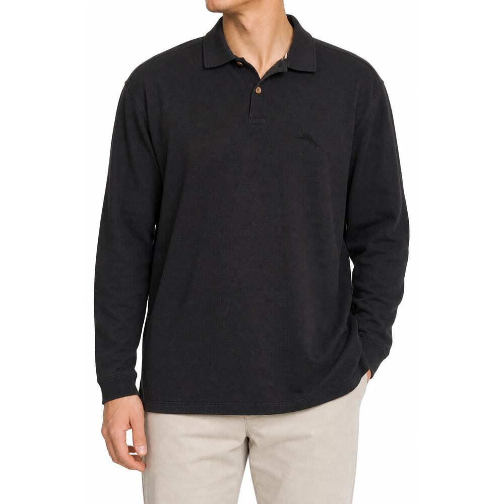 Tommy Bahama Mens Black Pima Cotton Long Sleeve Polo Shirt XL